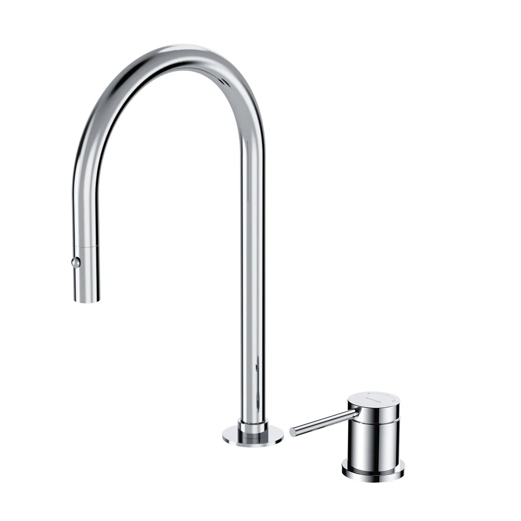Two-Hole Pull-Down Kitchen Faucet – High Arc, 360° Swivel Spout & PEX Hose – KFB0006 Chrome