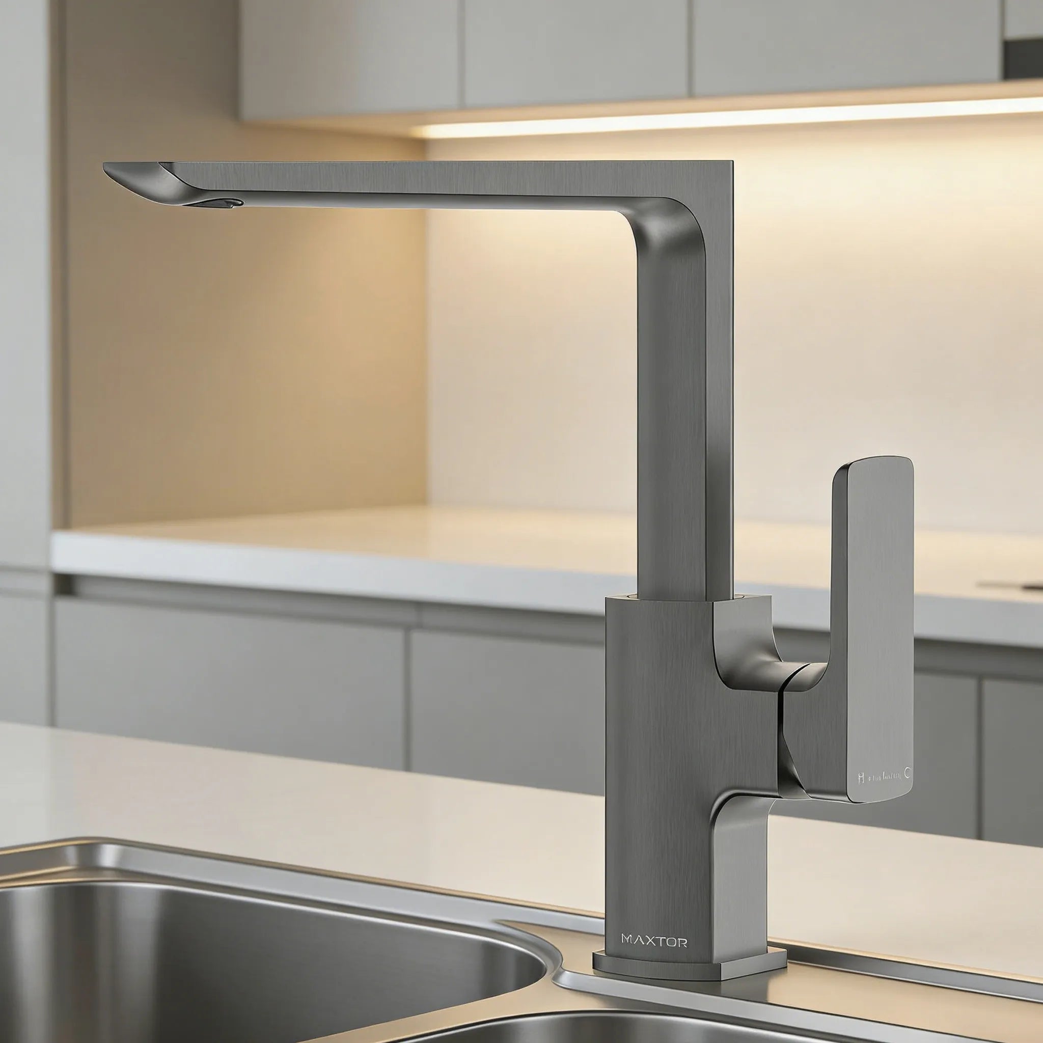 Modern Square Kitchen Faucet with Swivel Spout – Single Handle Mixer – KFB0007