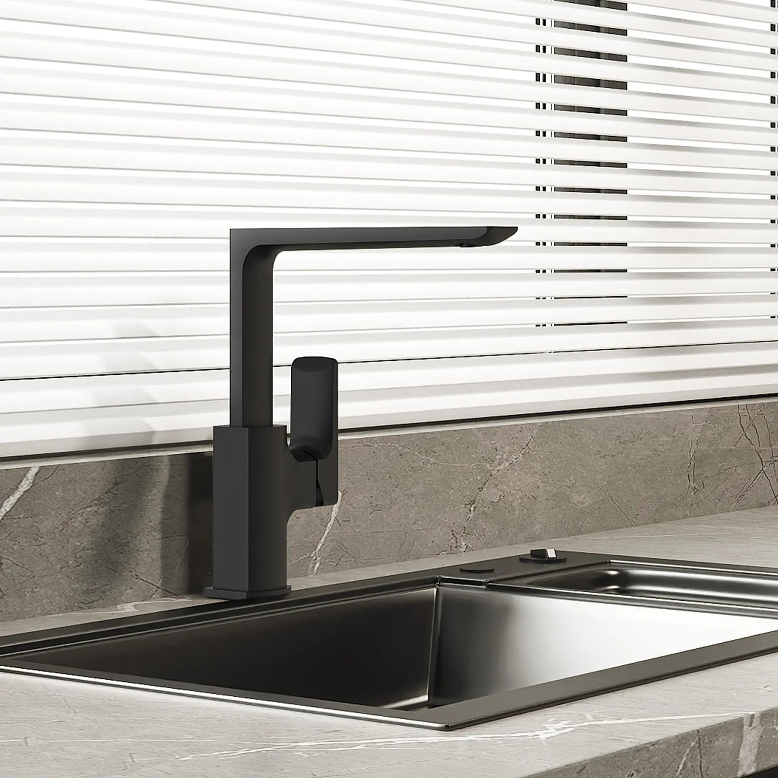 Modern Square Kitchen Faucet with Swivel Spout – Single Handle Mixer – KFB0007