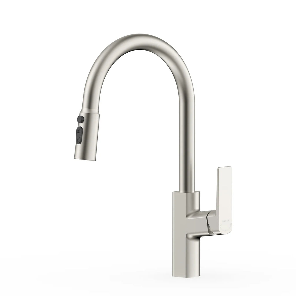 MAXTOR High Arc Pull Down Kitchen Faucet with 360° Swivel Spout & 1.8 GPM Sprayer-KFB0065 Brushed Nickel