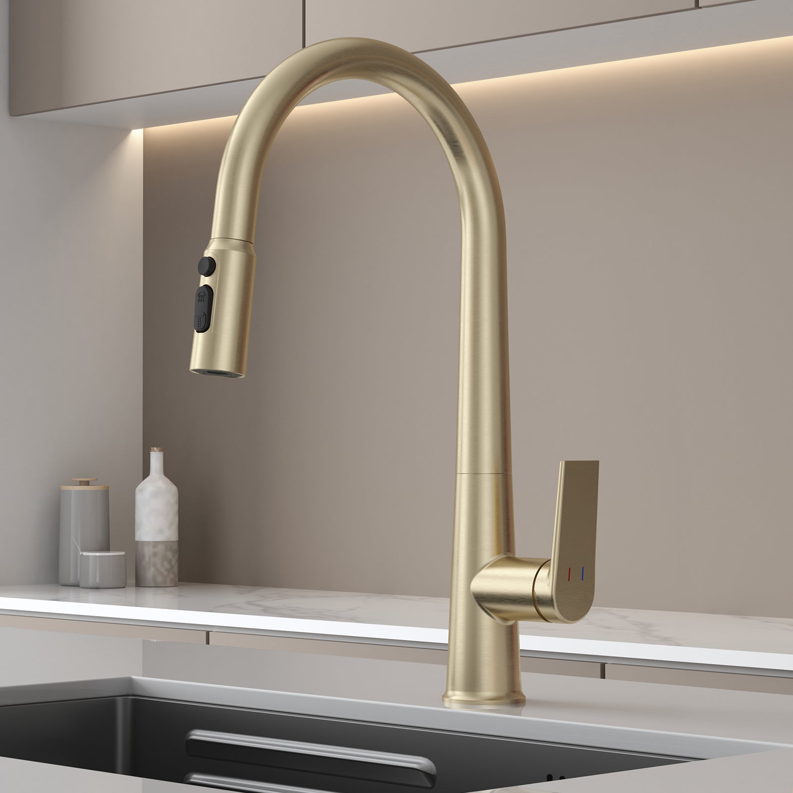 MAXTOR Pull-Down Kitchen Faucet – High Arc, 2-Function Spray Features-KFB010064