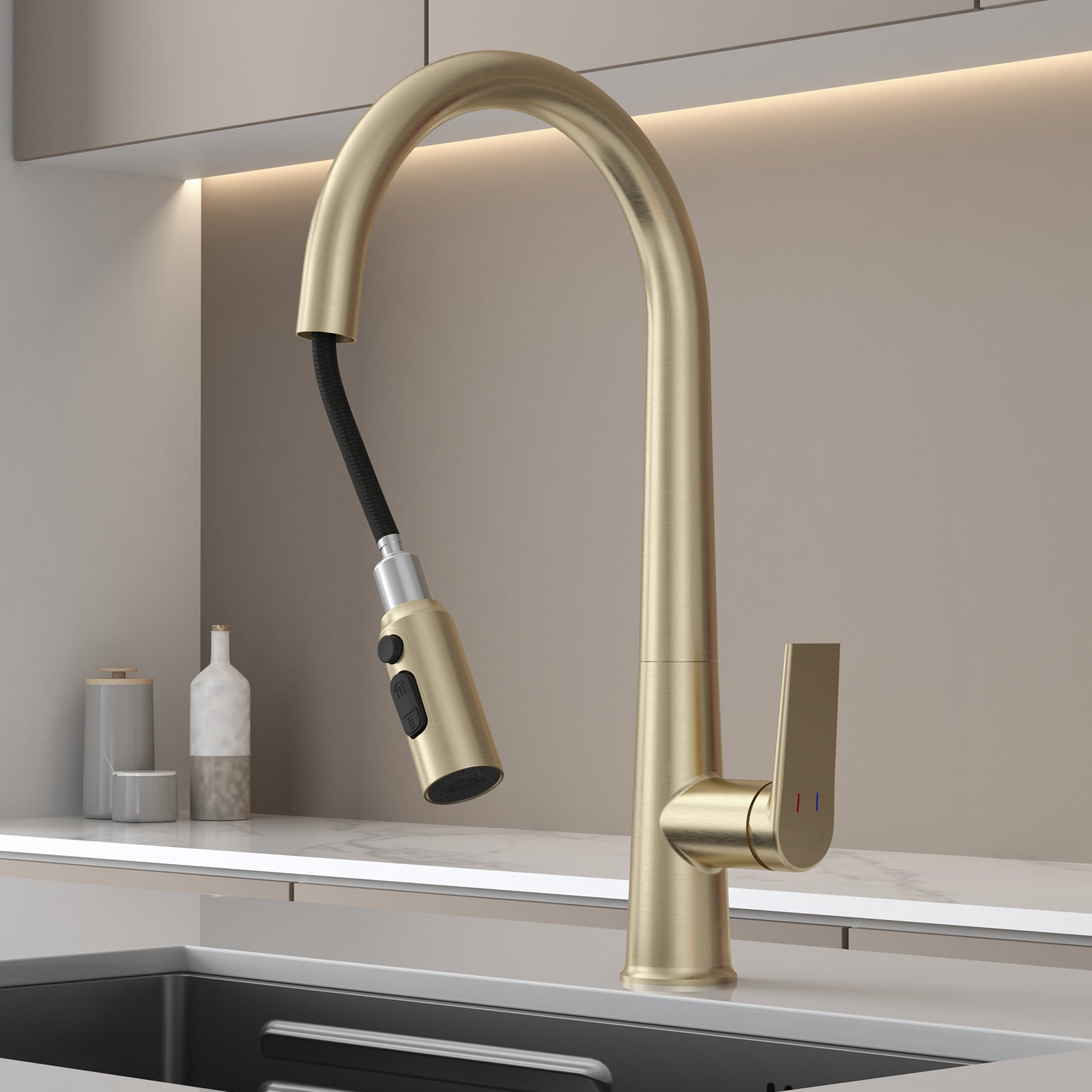 MAXTOR Pull-Down Kitchen Faucet – High Arc, 2-Function Spray Features-KFB010064