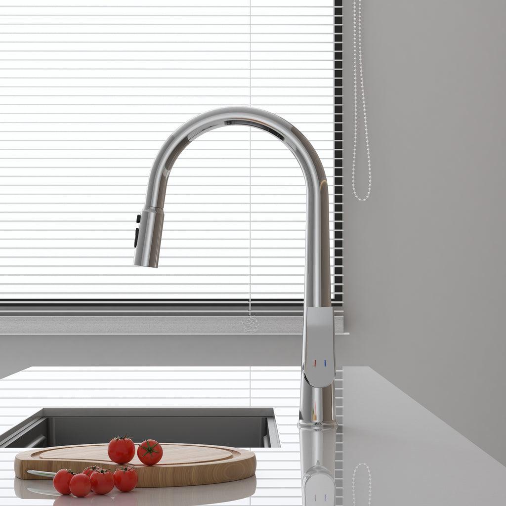 MAXTOR Pull-Down Kitchen Faucet – High Arc, 2-Function Spray Features-KFB010064