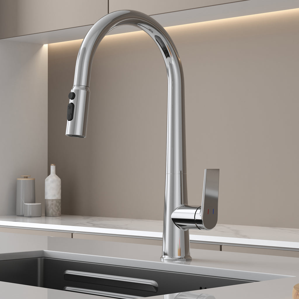 MAXTOR Pull-Down Kitchen Faucet – High Arc, 2-Function Spray Features-KFB010064