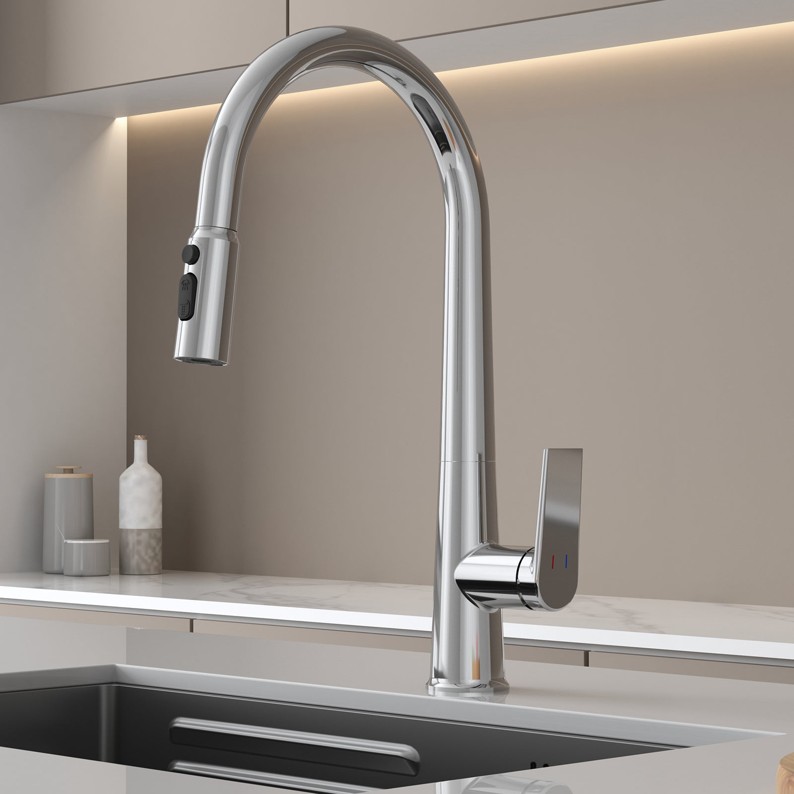 MAXTOR Pull-Down Kitchen Faucet – High Arc, 2-Function Spray Features-KFB010064