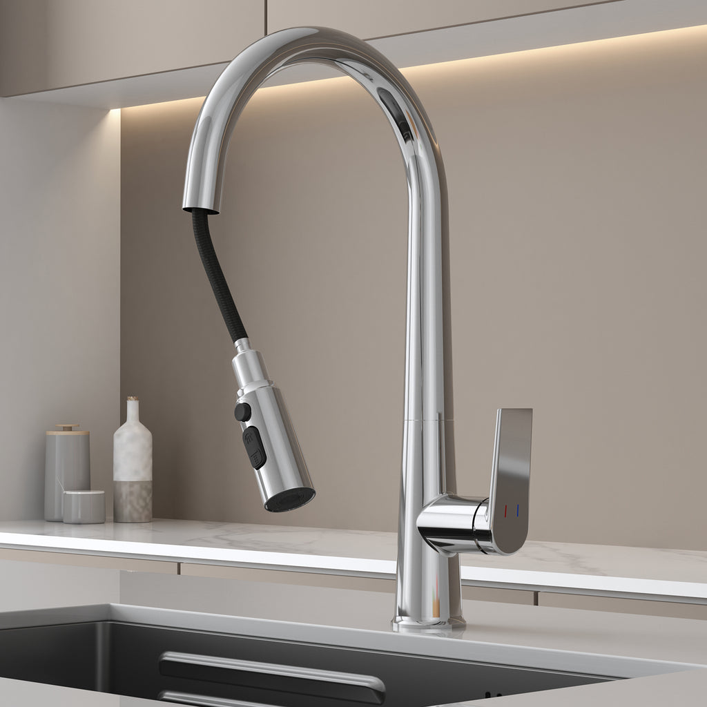 MAXTOR Pull-Down Kitchen Faucet – High Arc, 2-Function Spray Features-KFB010064