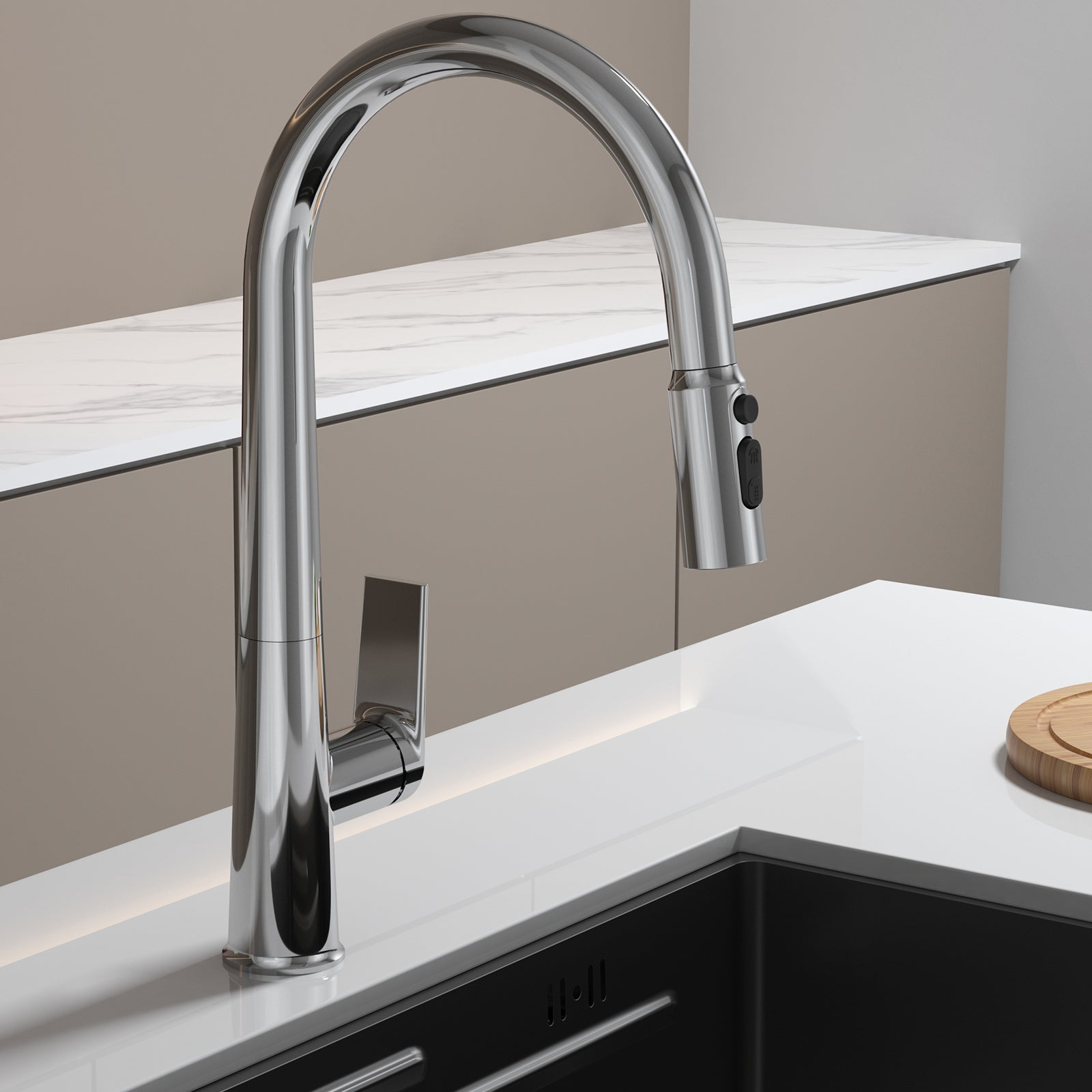 MAXTOR Pull-Down Kitchen Faucet – High Arc, 2-Function Spray Features-KFB010064