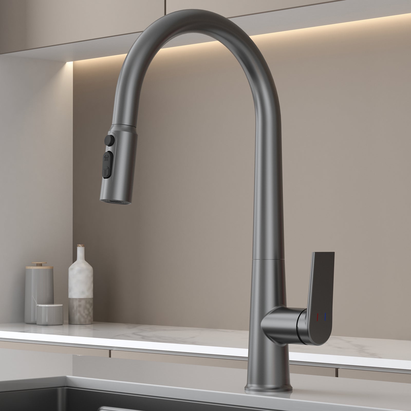 MAXTOR Pull-Down Kitchen Faucet – High Arc, 2-Function Spray Features-KFB010064