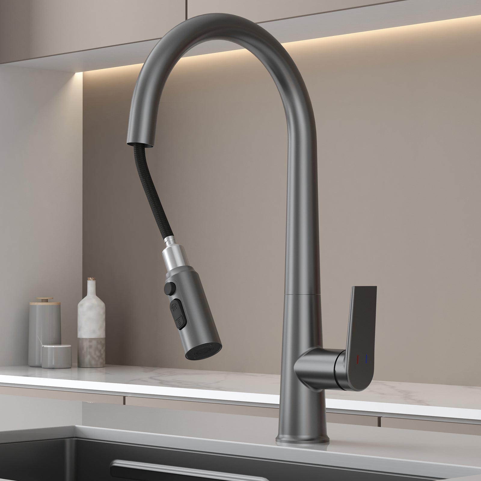 MAXTOR Pull-Down Kitchen Faucet – High Arc, 2-Function Spray Features-KFB010064