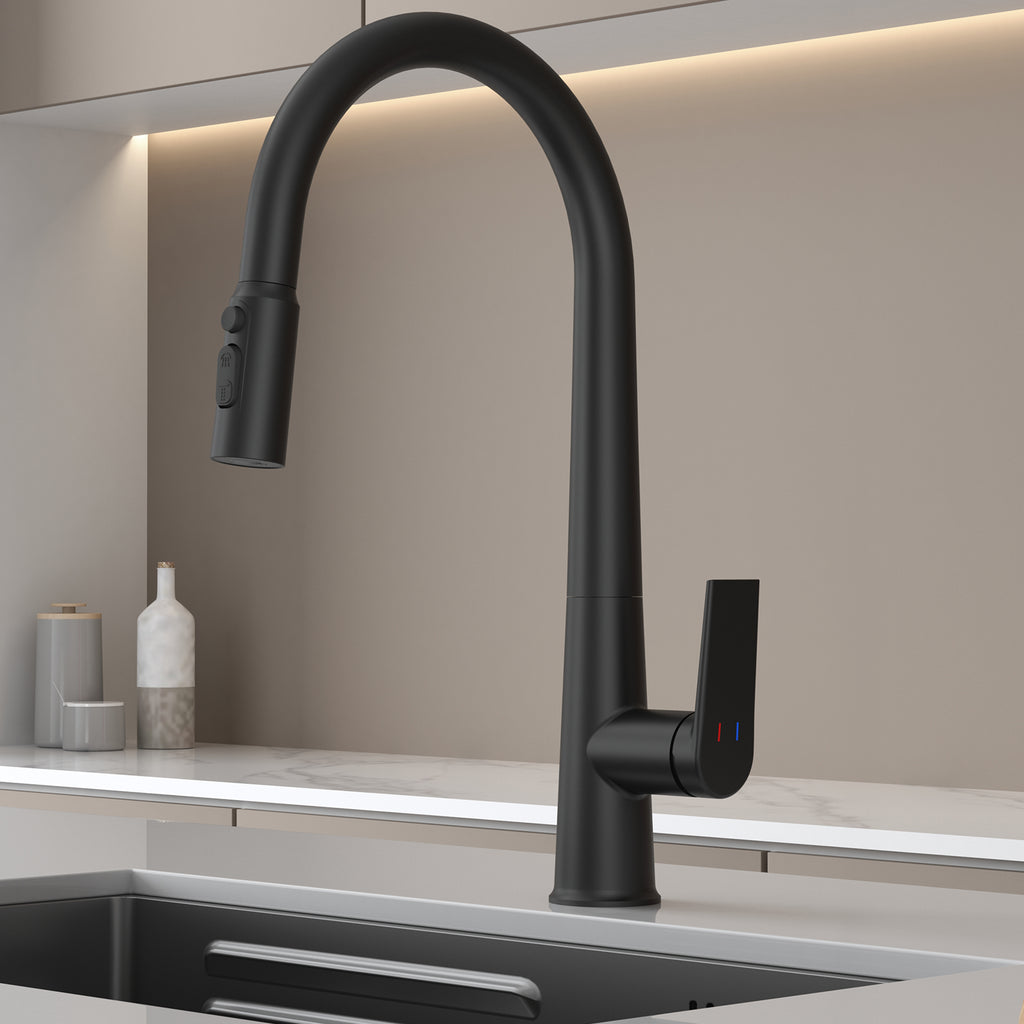 MAXTOR Pull-Down Kitchen Faucet – High Arc, 2-Function Spray Features-KFB010064