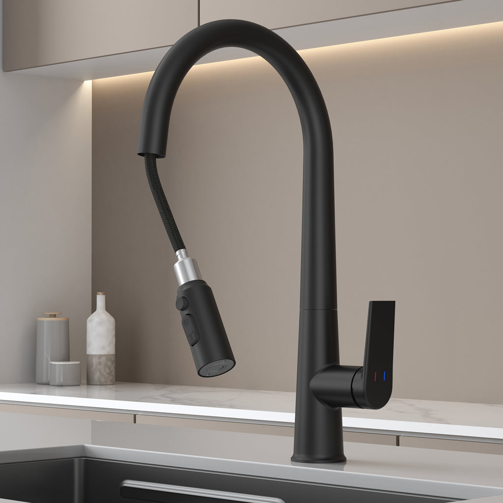 MAXTOR Pull-Down Kitchen Faucet – High Arc, 2-Function Spray Features-KFB010064