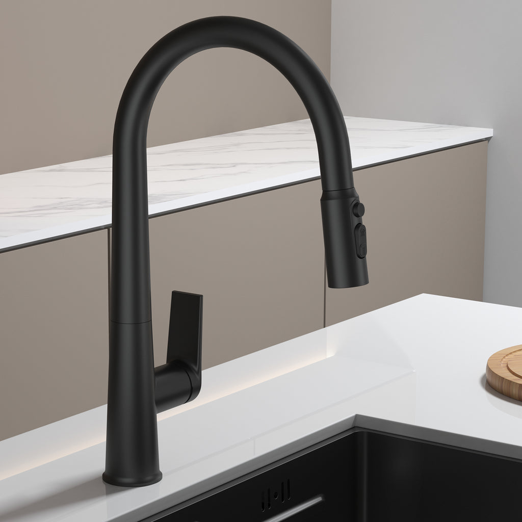 MAXTOR Pull-Down Kitchen Faucet – High Arc, 2-Function Spray Features-KFB010064