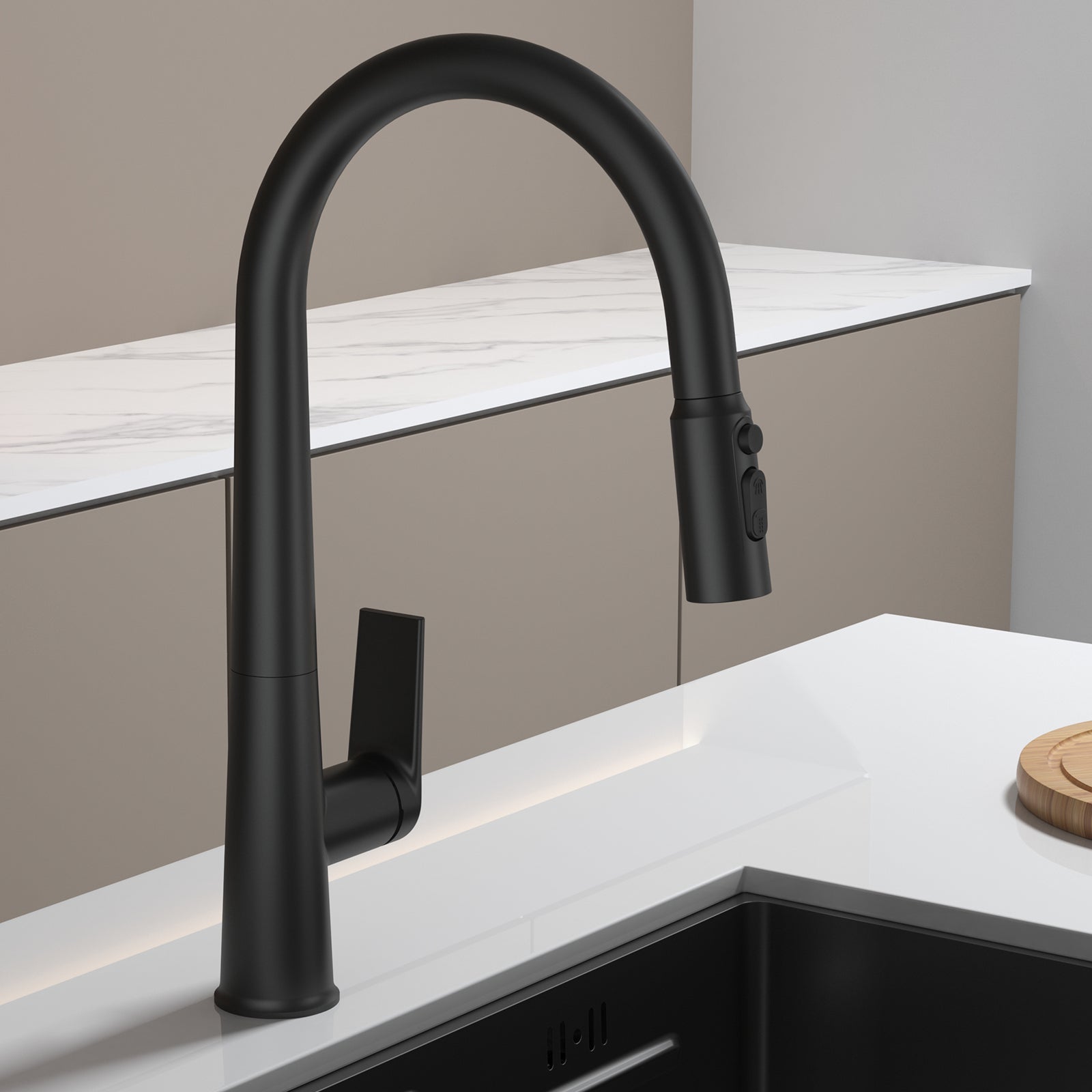 MAXTOR Pull-Down Kitchen Faucet – High Arc, 2-Function Spray Features-KFB010064