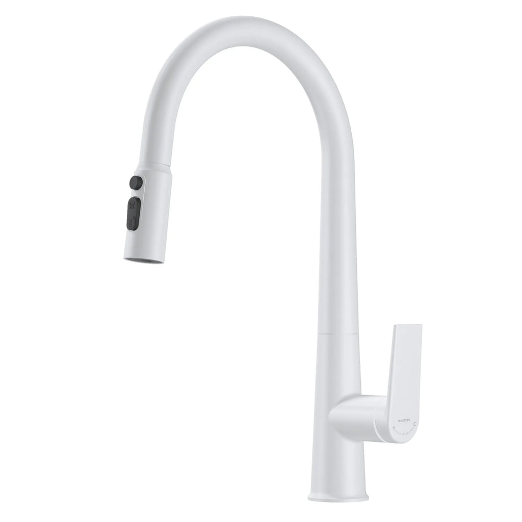 MAXTOR Pull-Down Kitchen Faucet – High Arc, 2-Function Spray Features-KFB010064 Matte White