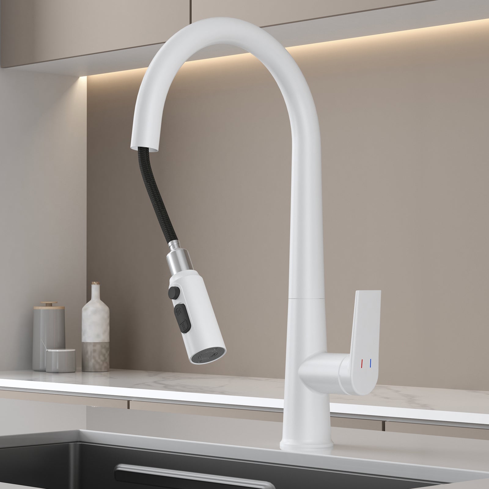 MAXTOR Pull-Down Kitchen Faucet – High Arc, 2-Function Spray Features-KFB010064