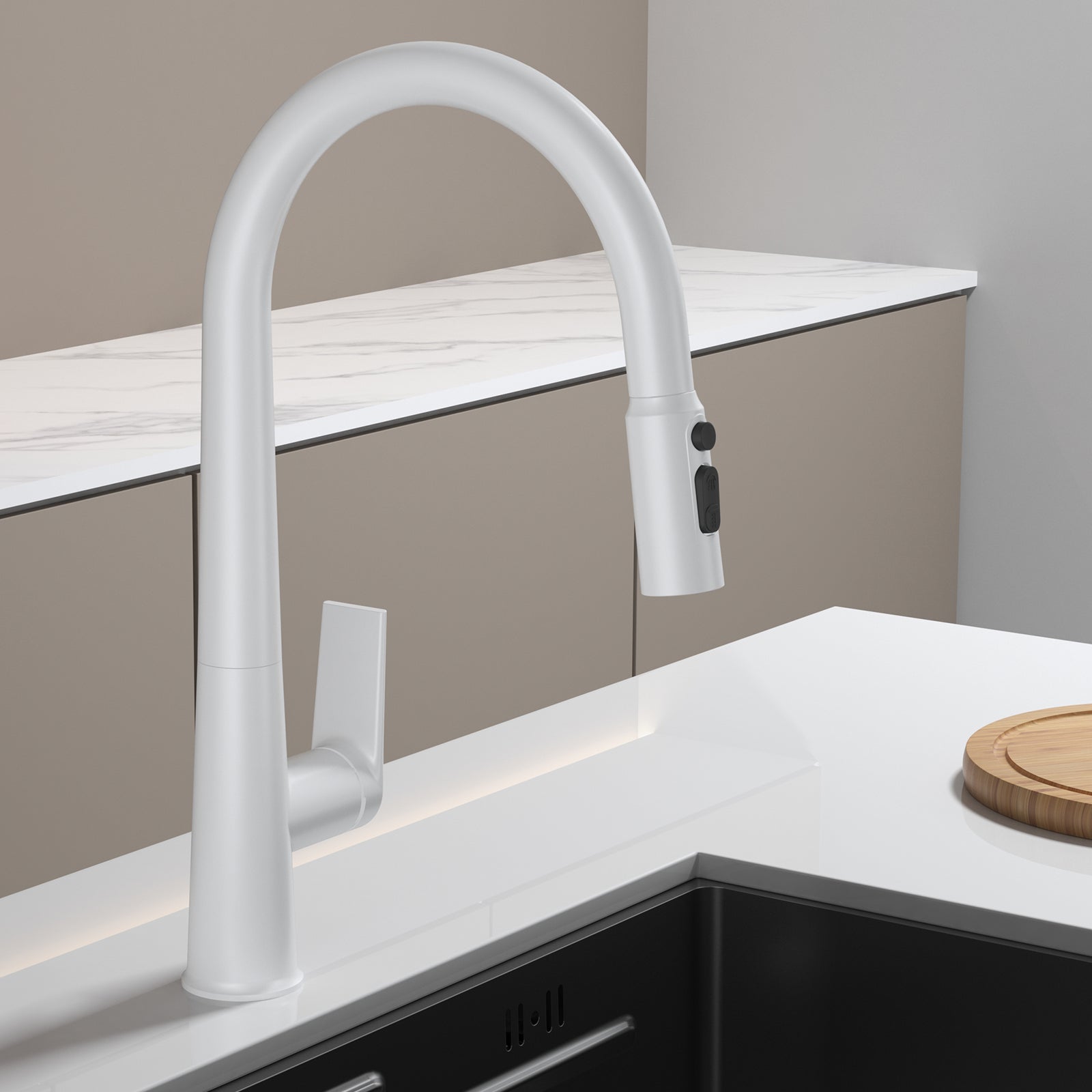 MAXTOR Pull-Down Kitchen Faucet – High Arc, 2-Function Spray Features-KFB010064