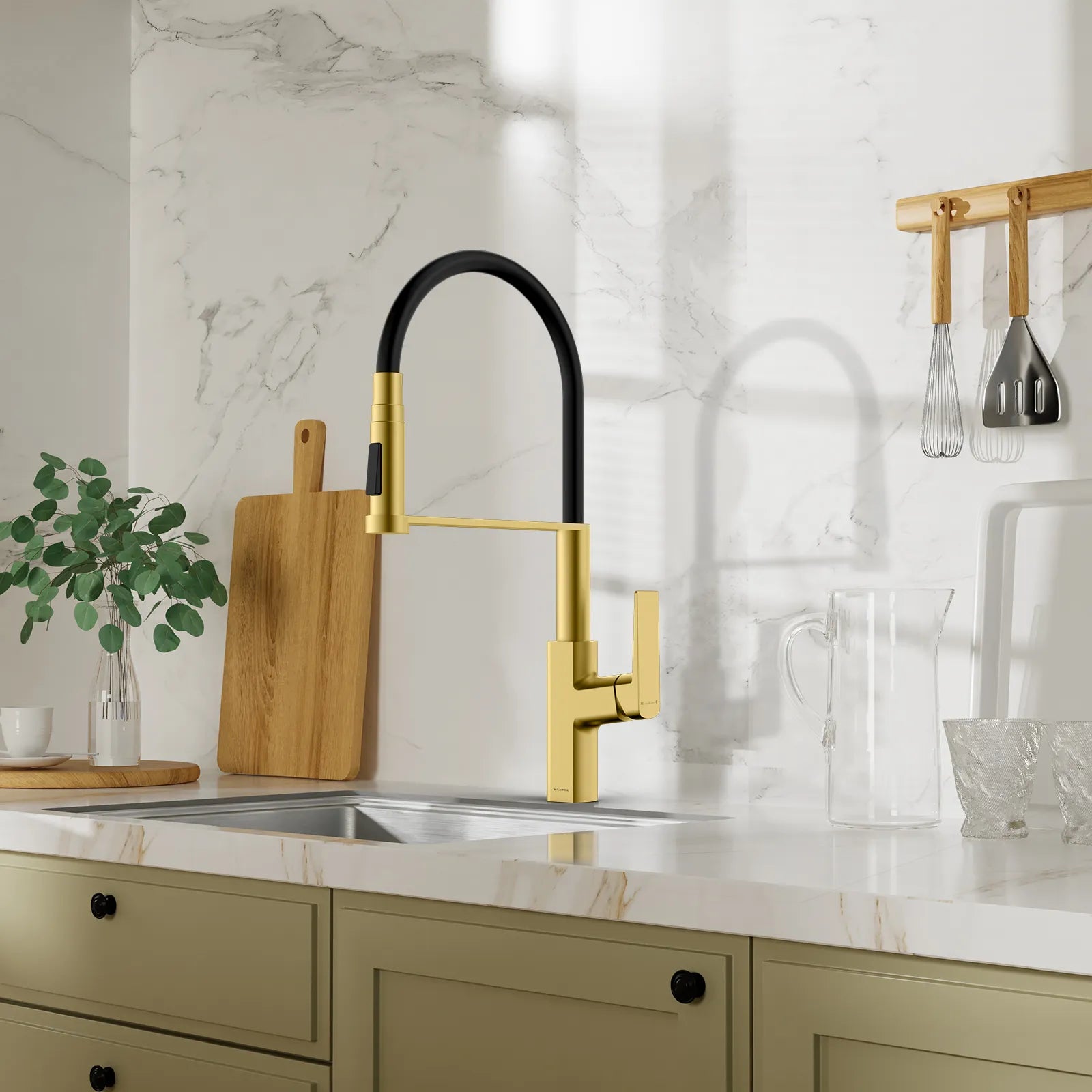 MAXTOR Industrial PEX Hose Pull Down Kitchen Faucet with High Arc Spout & 2-Function Spray-KFB0165