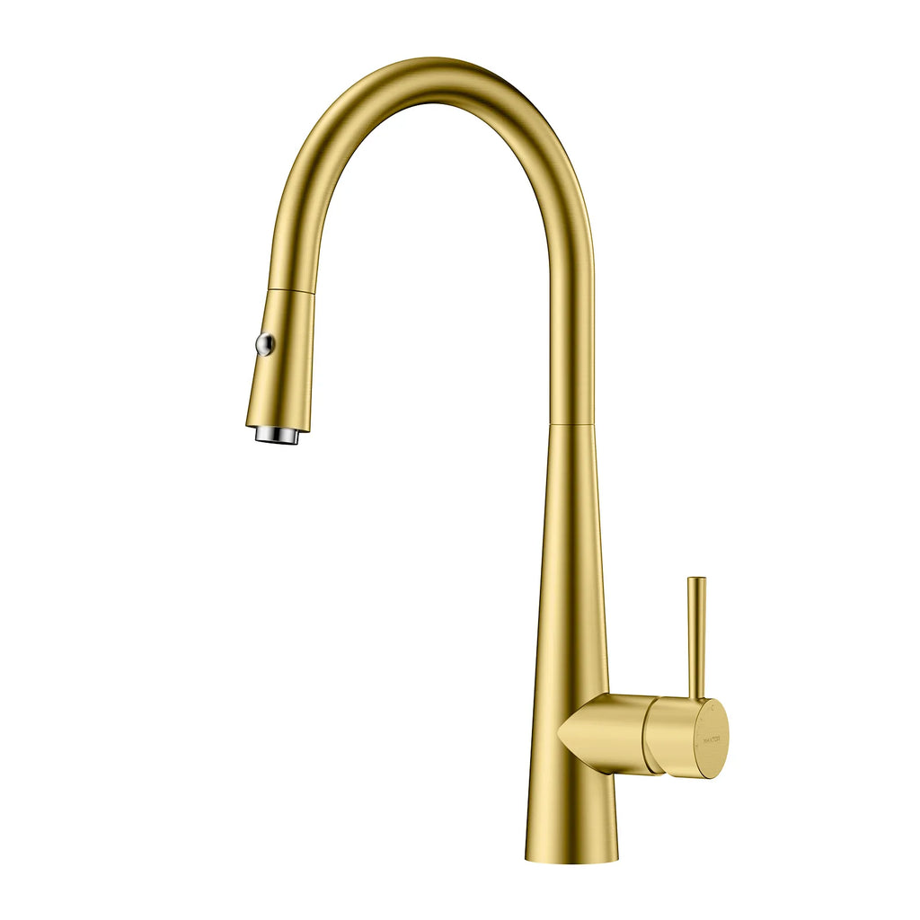 Matte Black Pull-Down Kitchen Faucet – Dual-Function Brass Spray – KFB1004 Brushed Gold