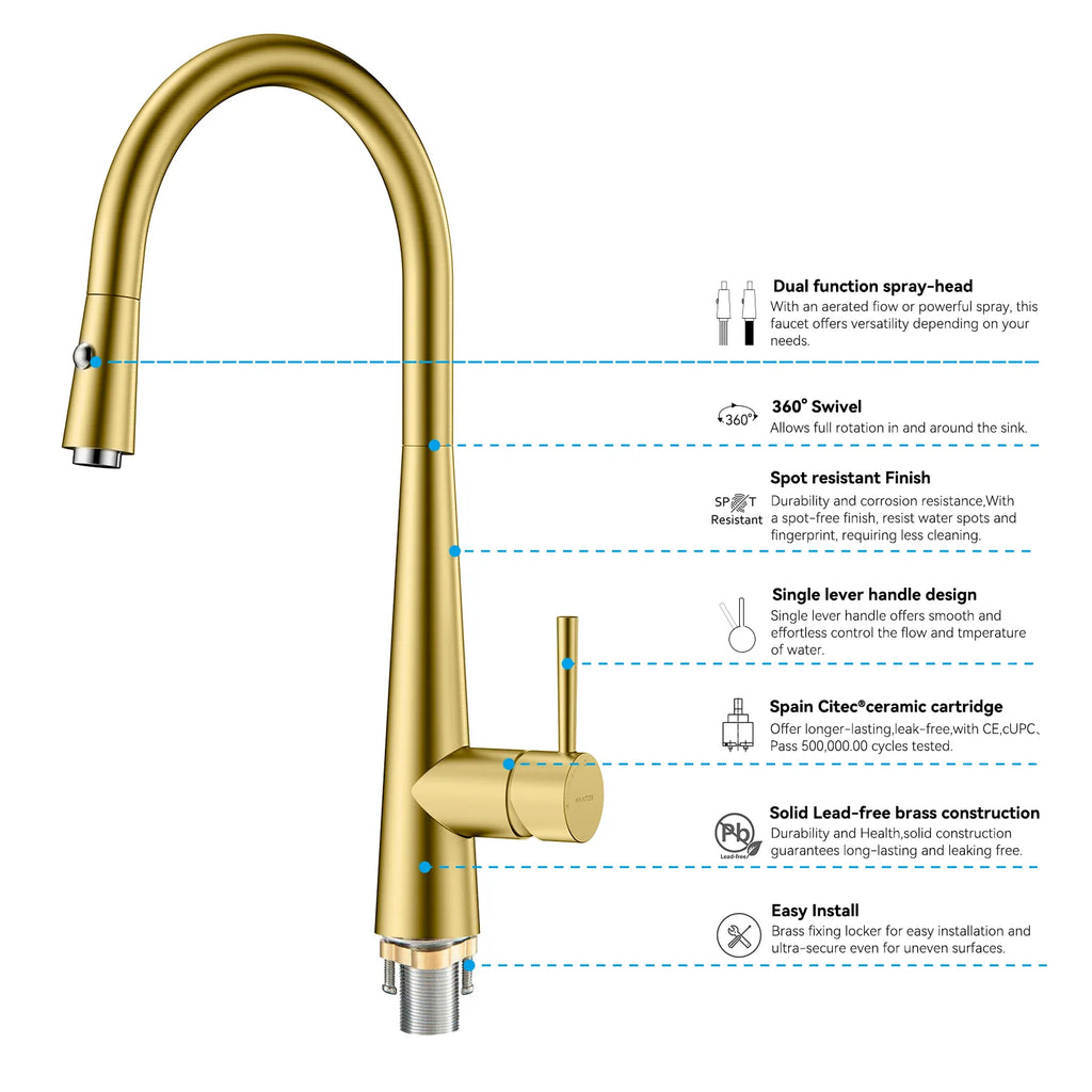 Matte Black Pull-Down Kitchen Faucet – Dual-Function Brass Spray – KFB1004