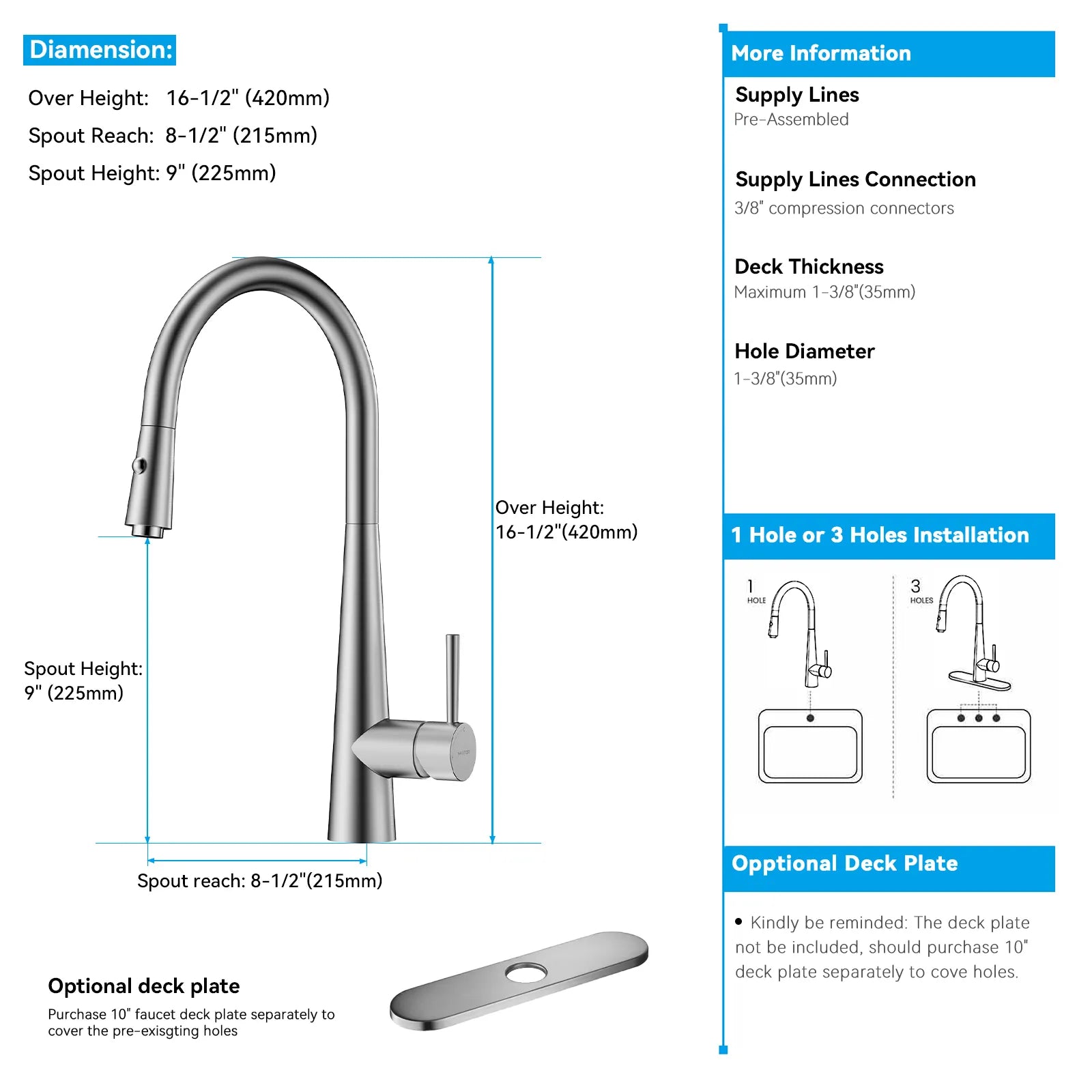 Matte Black Pull-Down Kitchen Faucet – Dual-Function Brass Spray – KFB1004