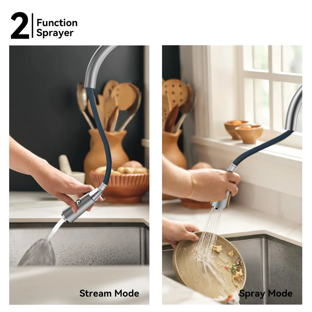 Matte Black Pull-Down Kitchen Faucet – Dual-Function Brass Spray – KFB1004