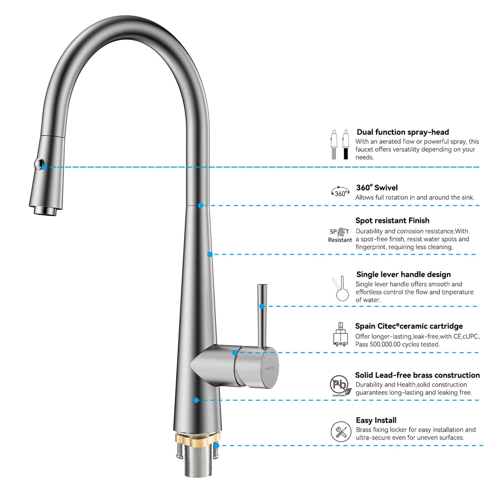 Matte Black Pull-Down Kitchen Faucet – Dual-Function Brass Spray – KFB1004