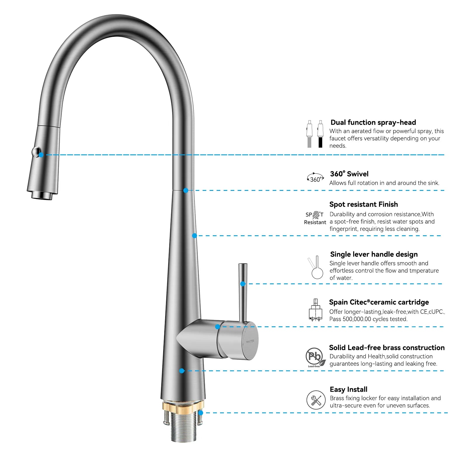 Matte Black Pull-Down Kitchen Faucet – Dual-Function Brass Spray – KFB1004