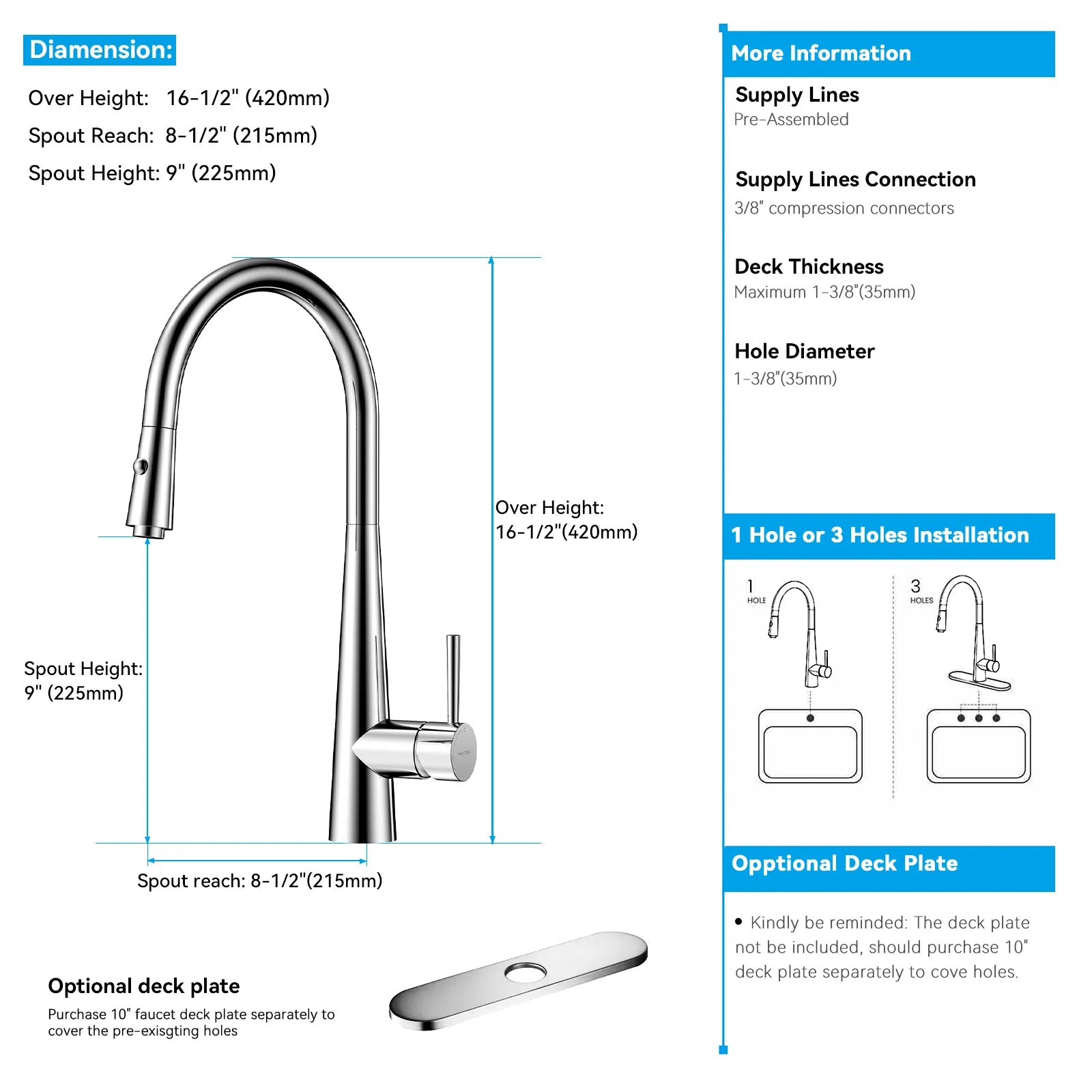 Matte Black Pull-Down Kitchen Faucet – Dual-Function Brass Spray – KFB1004