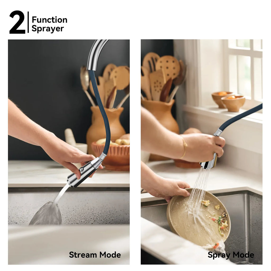 Matte Black Pull-Down Kitchen Faucet – Dual-Function Brass Spray – KFB1004