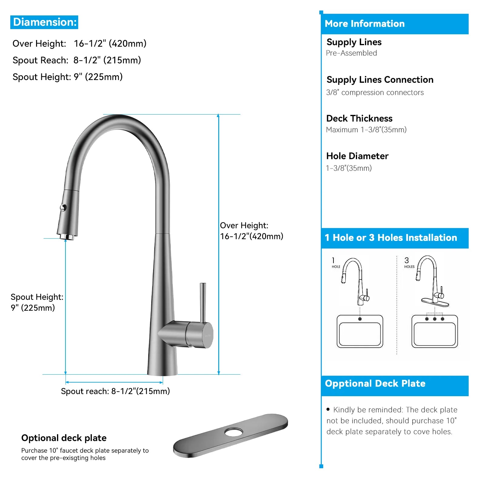Matte Black Pull-Down Kitchen Faucet – Dual-Function Brass Spray – KFB1004