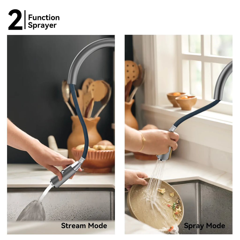 Matte Black Pull-Down Kitchen Faucet – Dual-Function Brass Spray – KFB1004