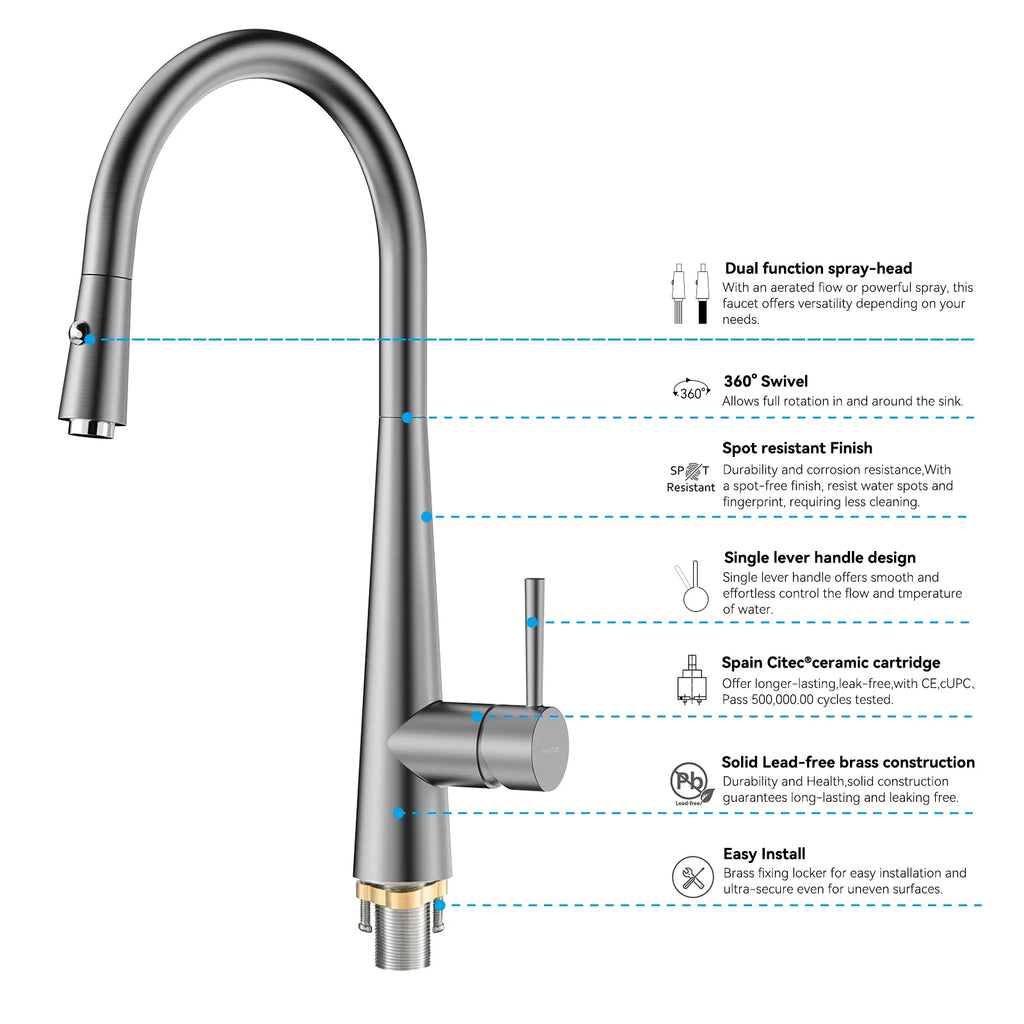 Matte Black Pull-Down Kitchen Faucet – Dual-Function Brass Spray – KFB1004