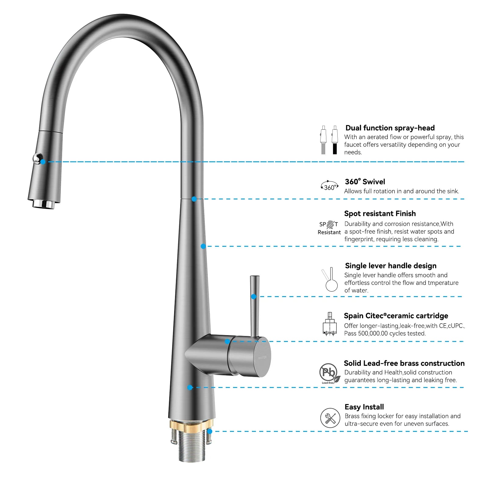 Matte Black Pull-Down Kitchen Faucet – Dual-Function Brass Spray – KFB1004