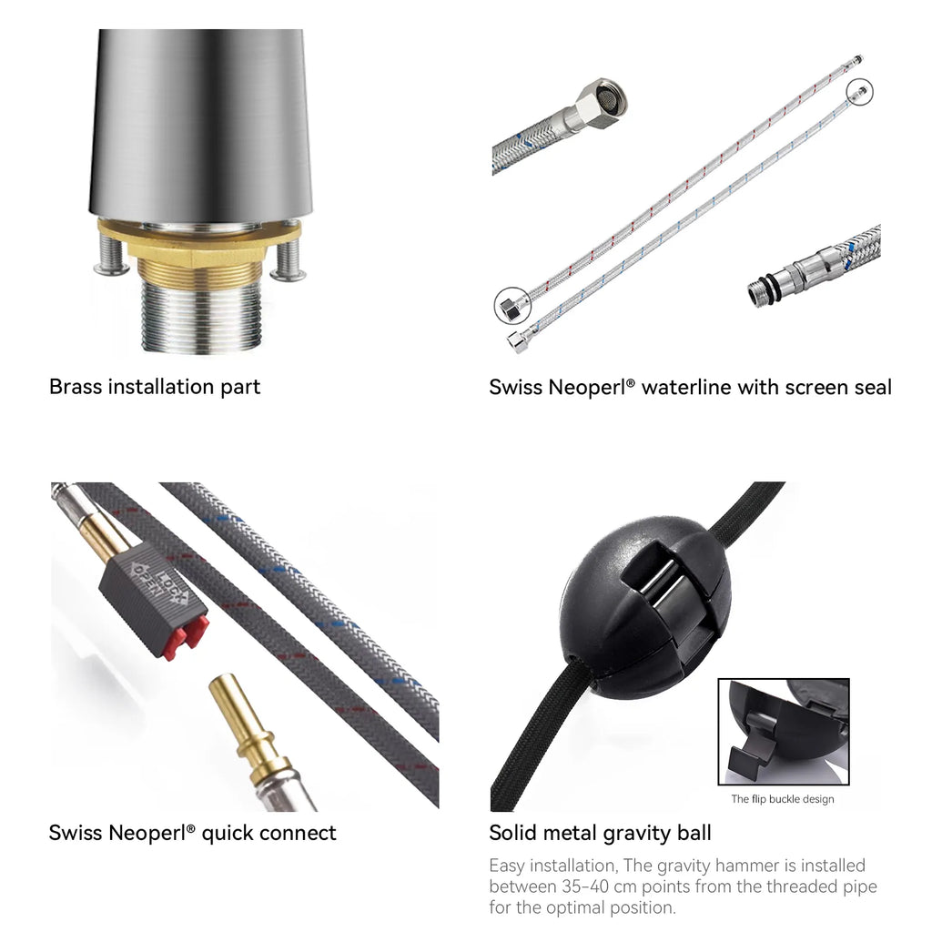 Matte Black Pull-Down Kitchen Faucet – Dual-Function Brass Spray – KFB1004