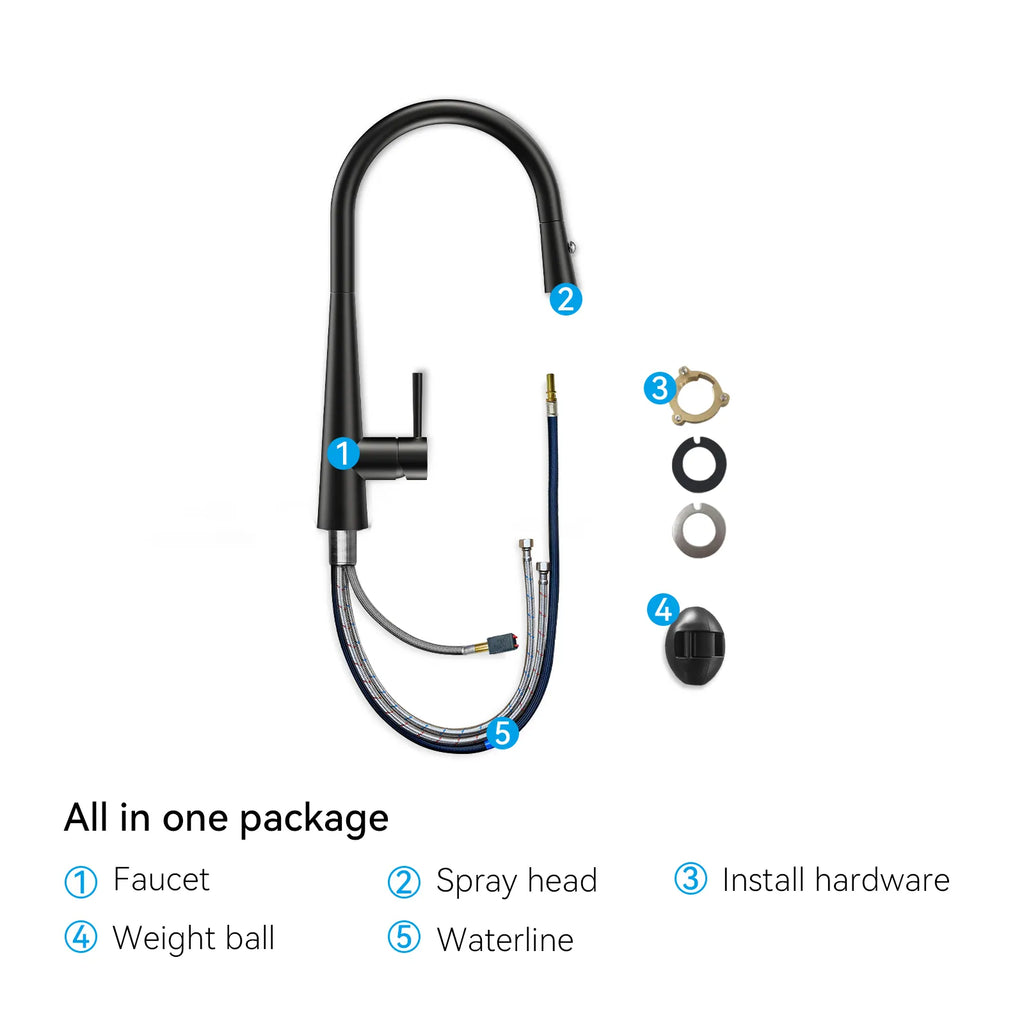 Matte Black Pull-Down Kitchen Faucet – Dual-Function Brass Spray – KFB1004