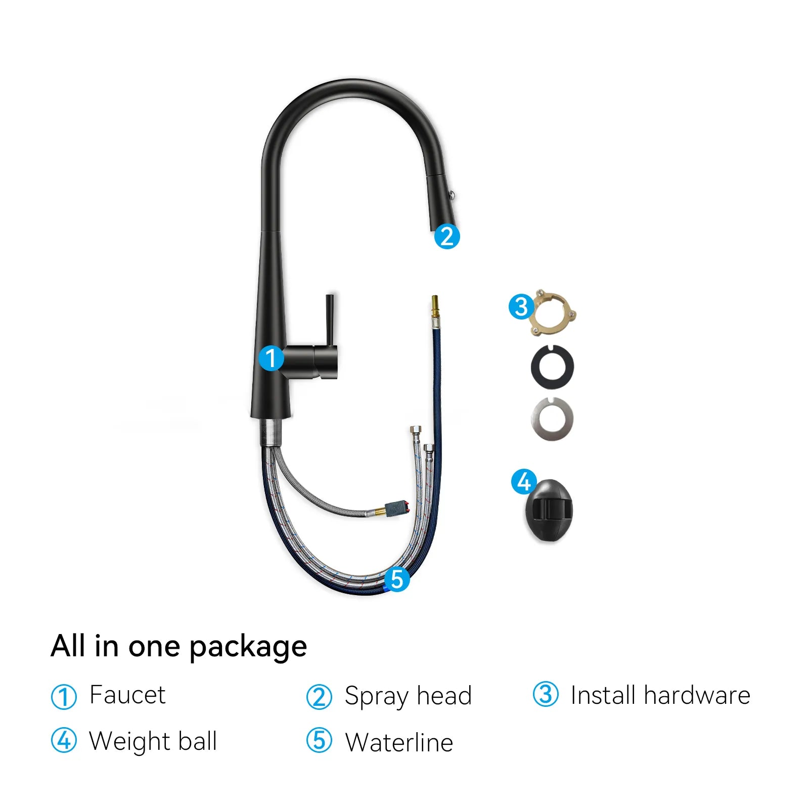 Matte Black Pull-Down Kitchen Faucet – Dual-Function Brass Spray – KFB1004