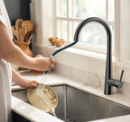 Matte Black Pull-Down Kitchen Faucet – Dual-Function Brass Spray – KFB1004