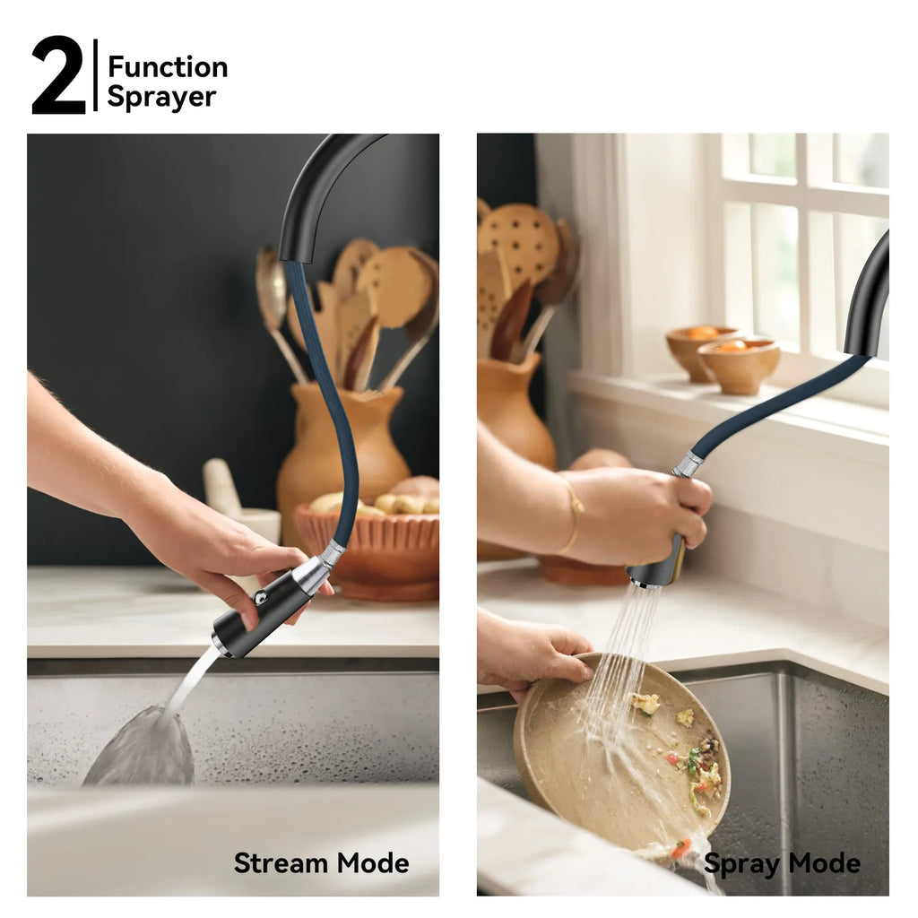 Matte Black Pull-Down Kitchen Faucet – Dual-Function Brass Spray – KFB1004