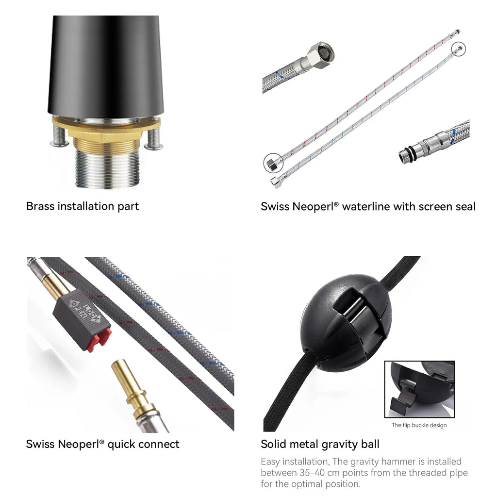 Matte Black Pull-Down Kitchen Faucet – Dual-Function Brass Spray – KFB1004