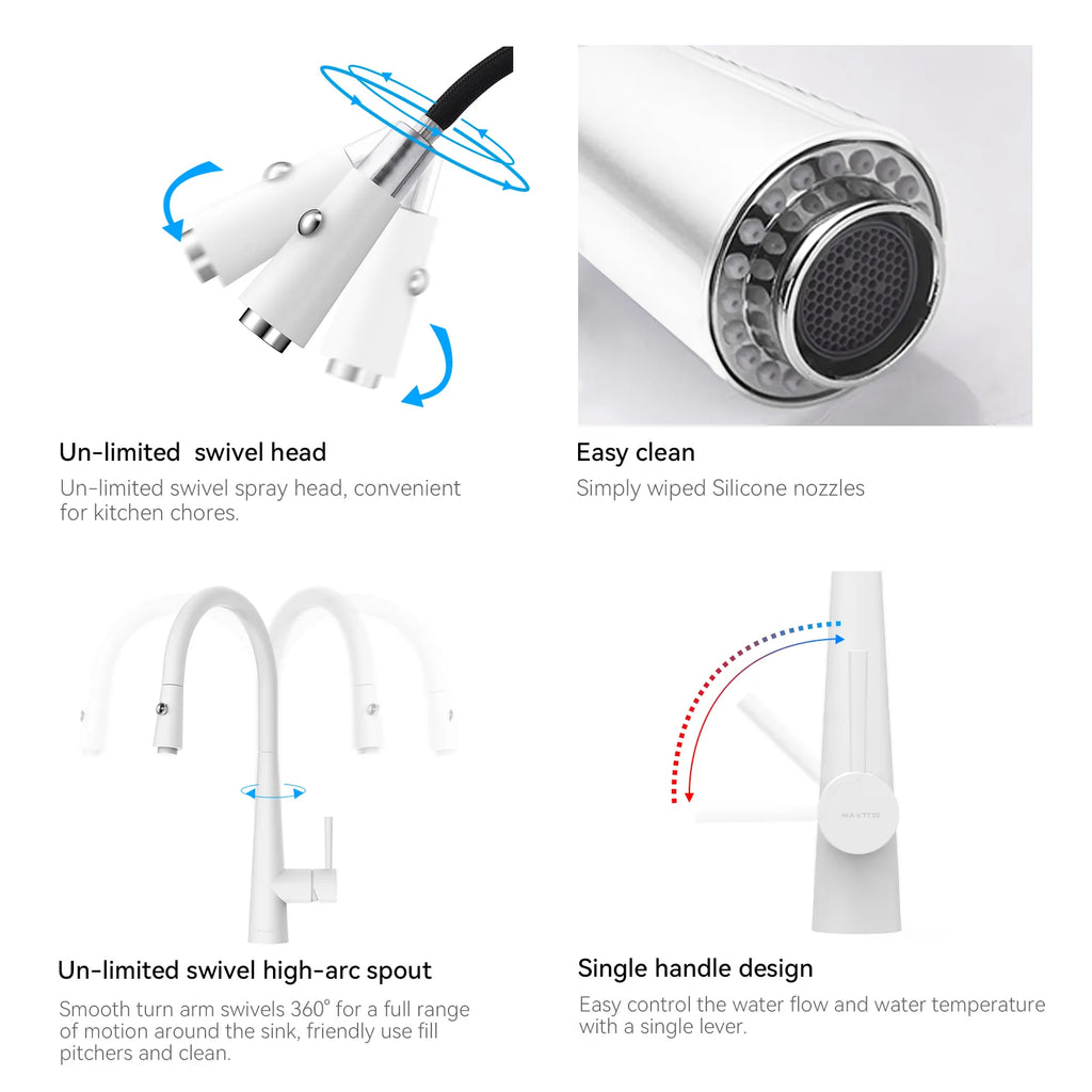 Matte Black Pull-Down Kitchen Faucet – Dual-Function Brass Spray – KFB1004