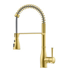 Commercial Style Pull-Down Kitchen Faucet – Triple-Function Spring Spray – KFB1036 Brushed Gold