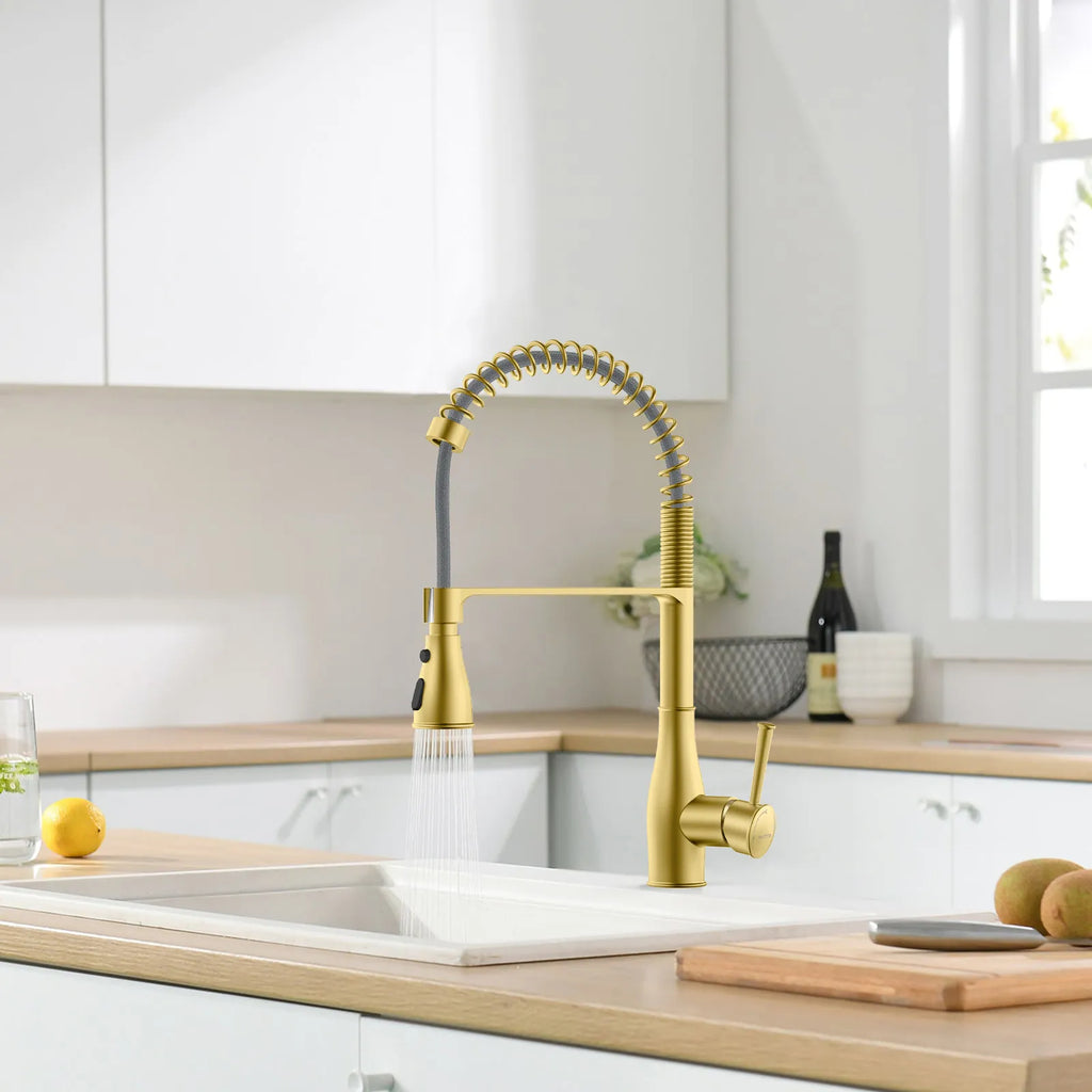 Commercial Style Pull-Down Kitchen Faucet – Triple-Function Spring Spray – KFB1036