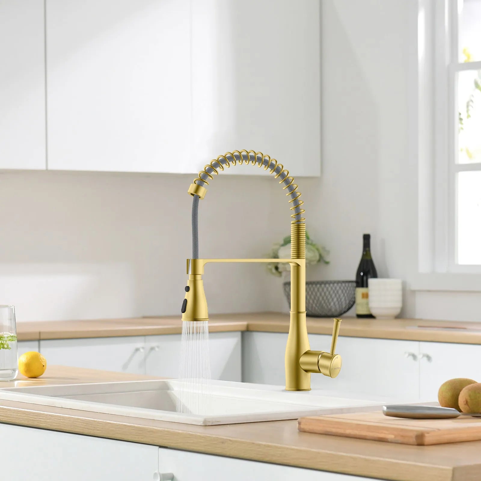 Commercial Style Pull-Down Kitchen Faucet – Triple-Function Spring Spray – KFB1036