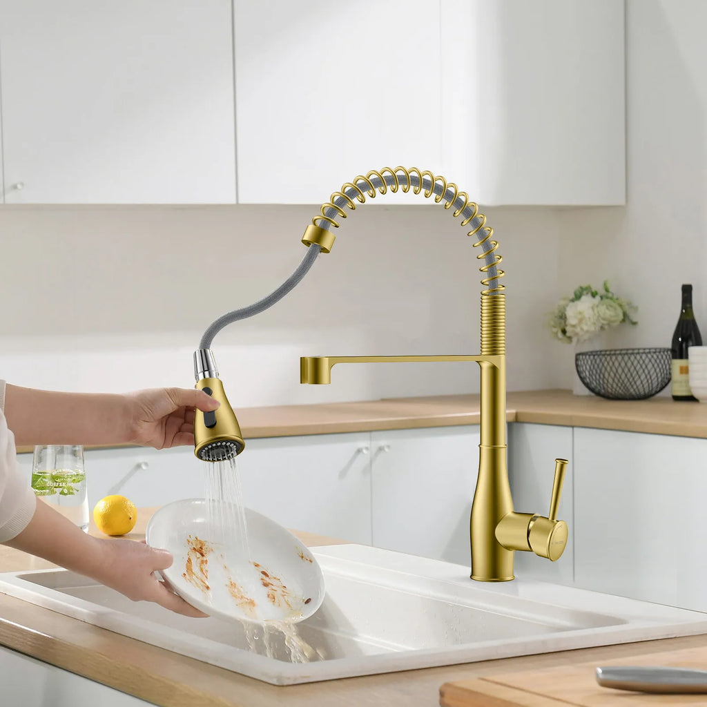 Commercial Style Pull-Down Kitchen Faucet – Triple-Function Spring Spray – KFB1036