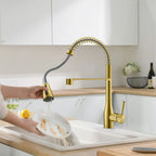 Commercial Style Pull-Down Kitchen Faucet – Triple-Function Spring Spray – KFB1036