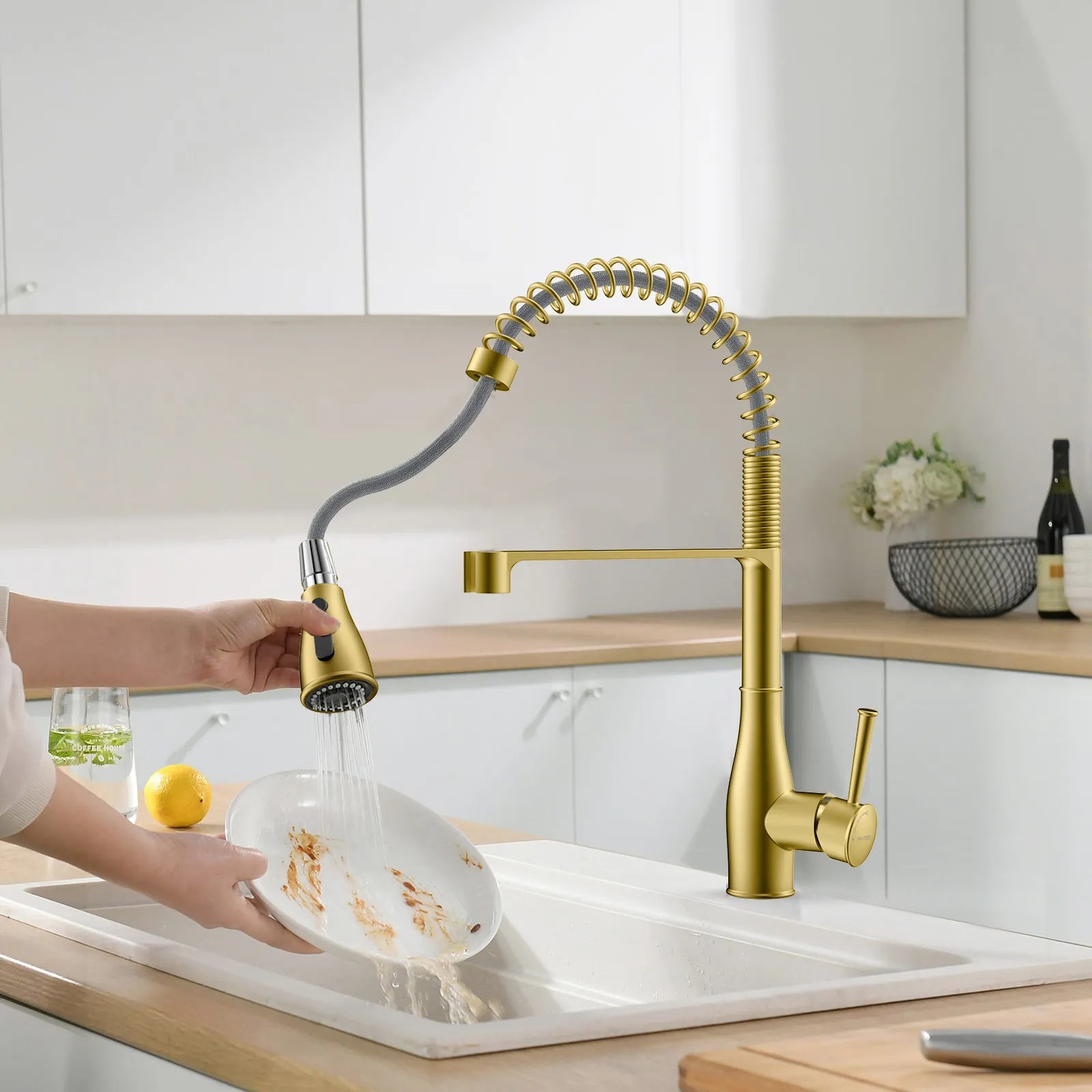 Commercial Style Pull-Down Kitchen Faucet – Triple-Function Spring Spray – KFB1036