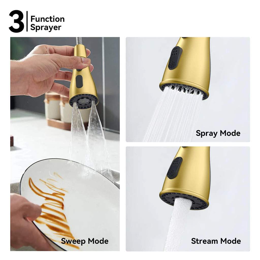 Commercial Style Pull-Down Kitchen Faucet – Triple-Function Spring Spray – KFB1036