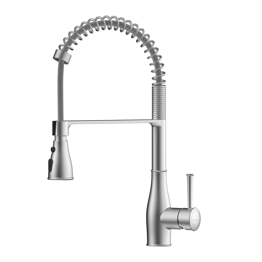 Commercial Style Pull-Down Kitchen Faucet – Triple-Function Spring Spray – KFB1036 Brushed Nickel