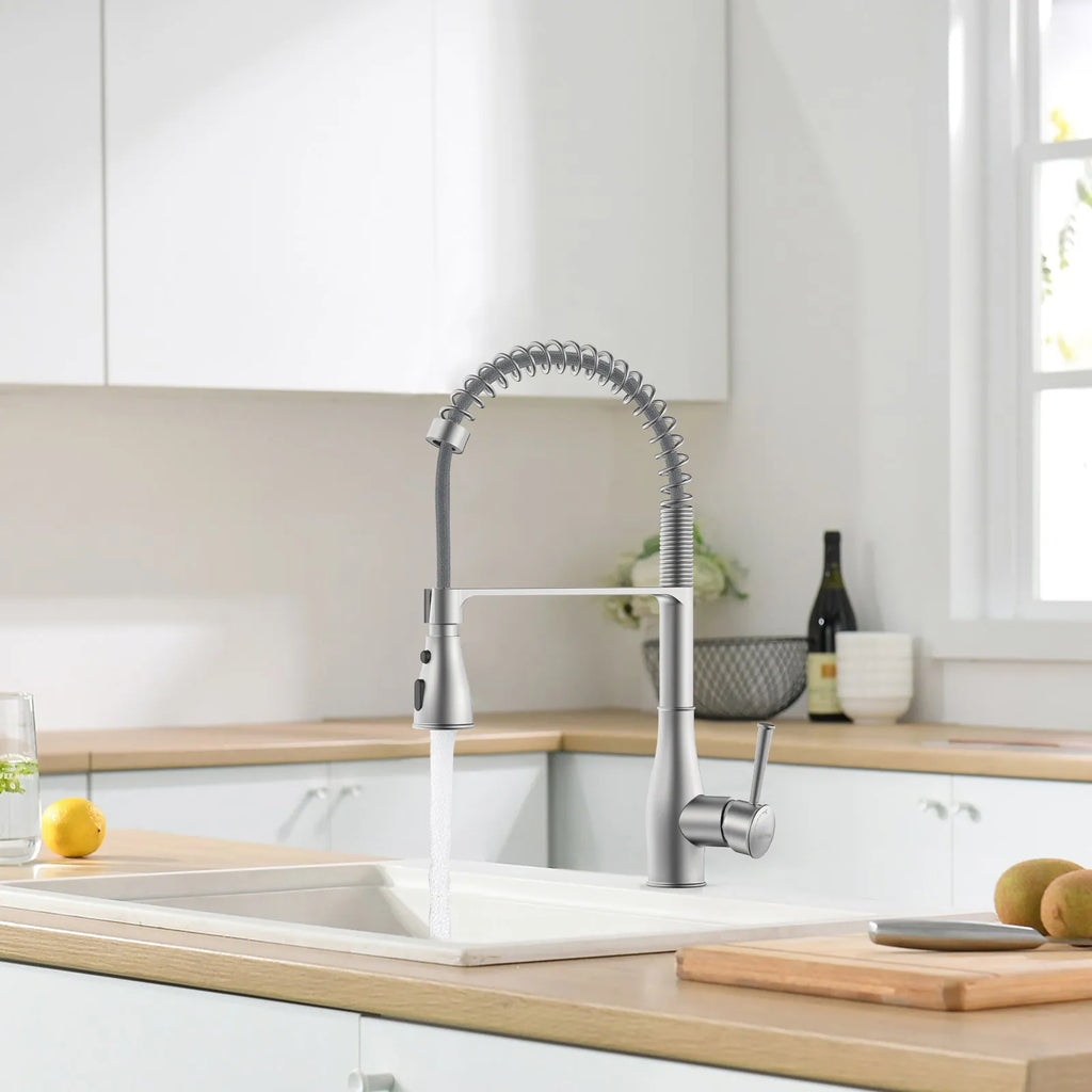 Commercial Style Pull-Down Kitchen Faucet – Triple-Function Spring Spray – KFB1036