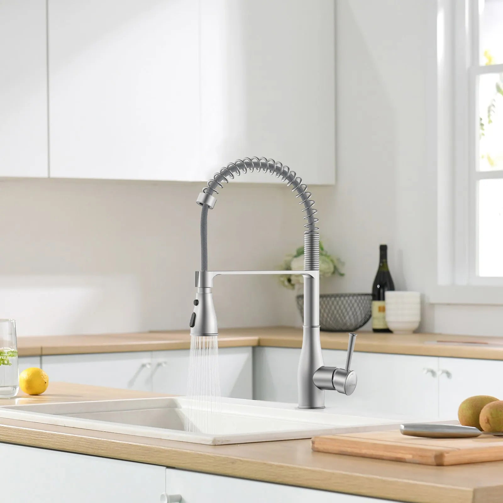 Commercial Style Pull-Down Kitchen Faucet – Triple-Function Spring Spray – KFB1036